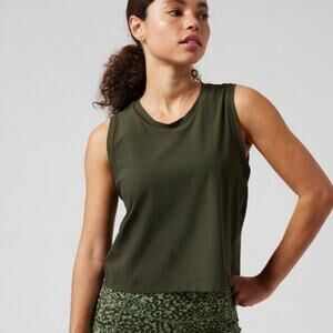 Athleta Womens Ultimate Muscle Tank 3X Green Mesh Crew Neck Cropped Activewear